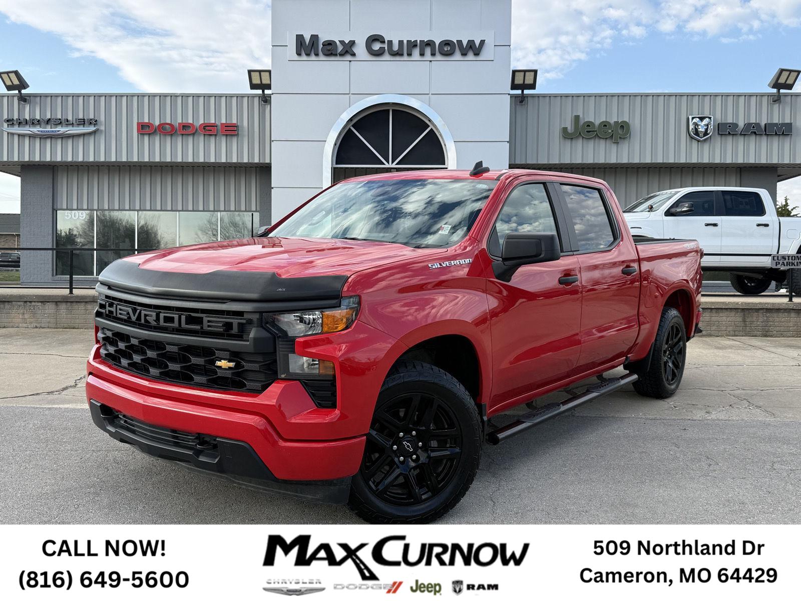 Red Hot 2023 Chevrolet Silverado 1500 Custom Crew Cab 4WD Pickup Truck Four-Wheel Drive 8-Speed Automatic