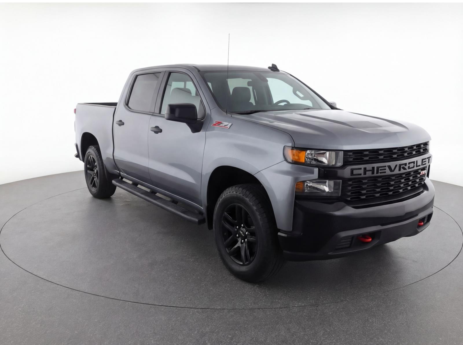 Gray (Satin Steel Metallic) 2022 Chevrolet Silverado 1500 Custom Trail Boss Crew Cab 4WD Pickup Truck Four-Wheel Drive 8-Speed Automatic