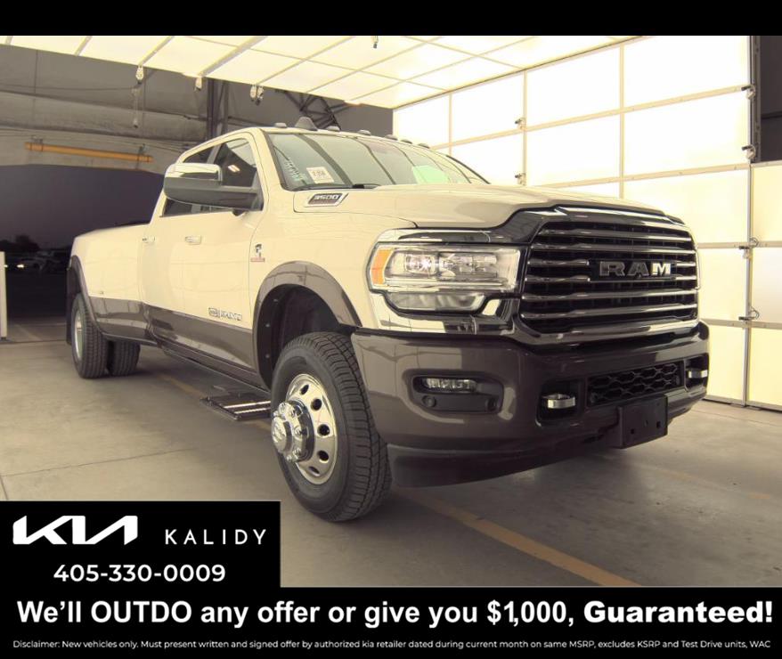 Pearl White 2019 RAM 3500 Laramie Longhorn Crew Cab LB DRW 4WD Pickup Truck Four-Wheel Drive 6-Speed Automatic