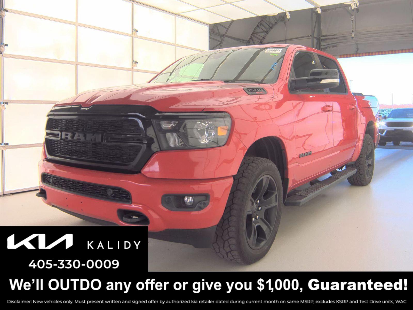 Flame Red Clearcoat 2021 RAM 1500 Big Horn Crew Cab 4WD Pickup Truck Four-Wheel Drive 8-Speed Automatic