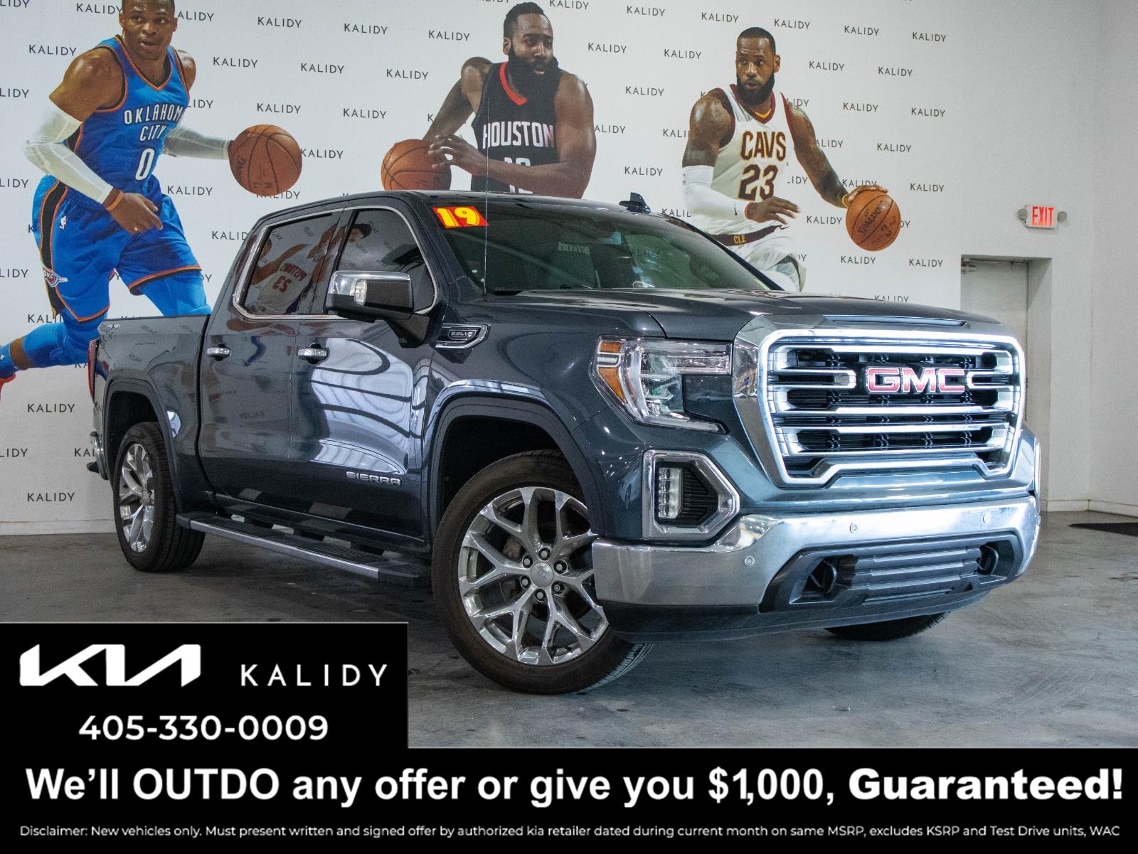 Onyx Black 2019 GMC Sierra 1500 SLT Crew Cab 4WD Pickup Truck Four-Wheel Drive 8-Speed Automatic