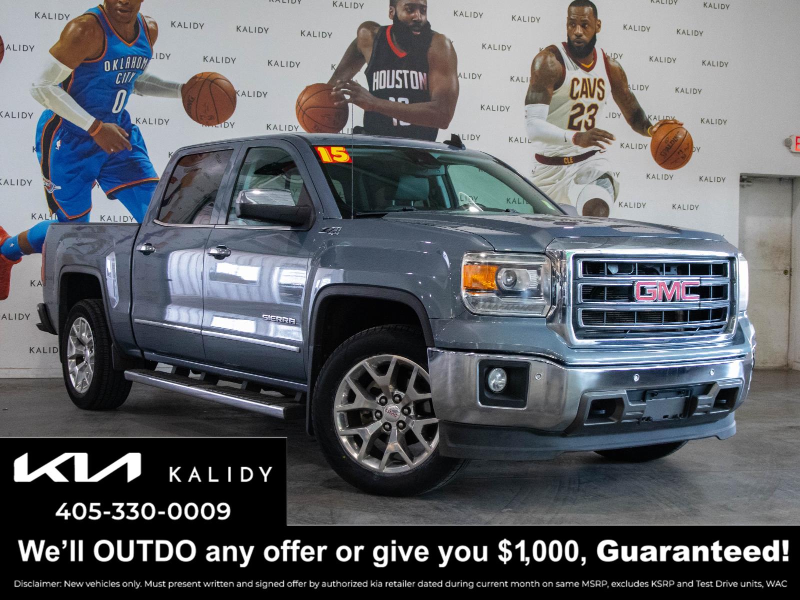 Light Steel Gray Metallic 2015 GMC Sierra 1500 SLT Crew Cab 4WD Pickup Truck Four-Wheel Drive 6-Speed Automatic