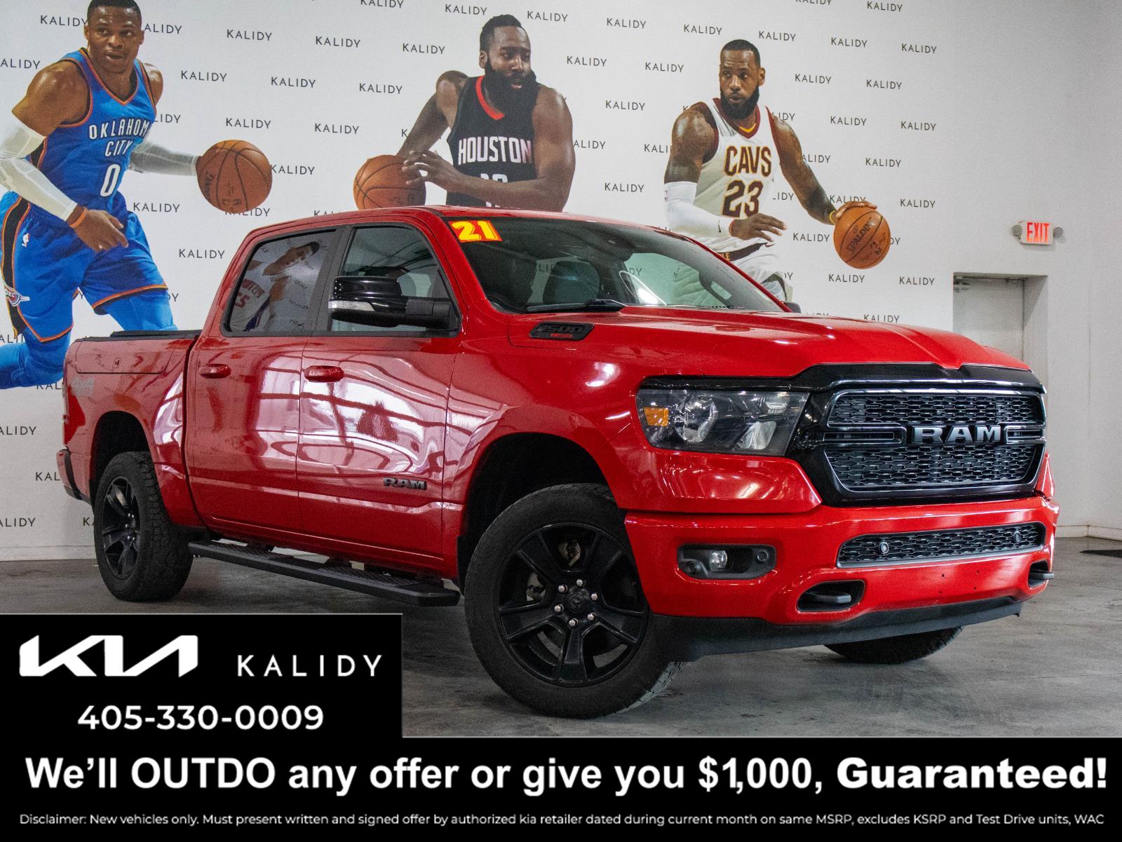 Flame Red Clearcoat 2021 RAM 1500 Big Horn Crew Cab 4WD Pickup Truck Four-Wheel Drive 8-Speed Automatic