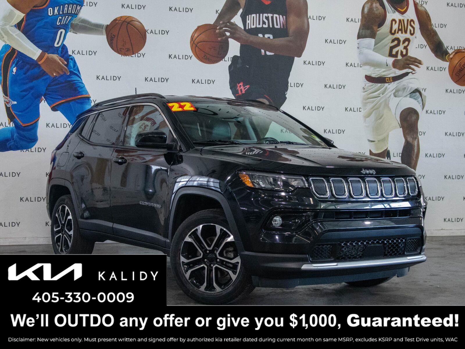 Diamond Black Crystal Pearlcoat 2022 Jeep Compass SUV / Crossover Four-Wheel Drive 9-Speed Automatic