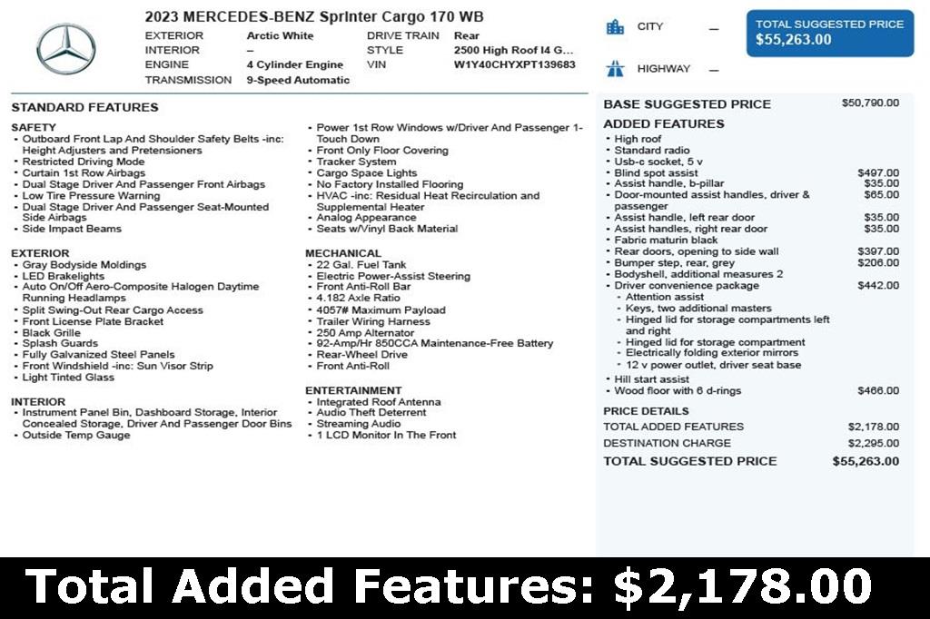 Used 2023 Mercedes-Benz Sprinter Cargo Van Base with VIN W1Y40CHYXPT139683 for sale in Norcross, GA