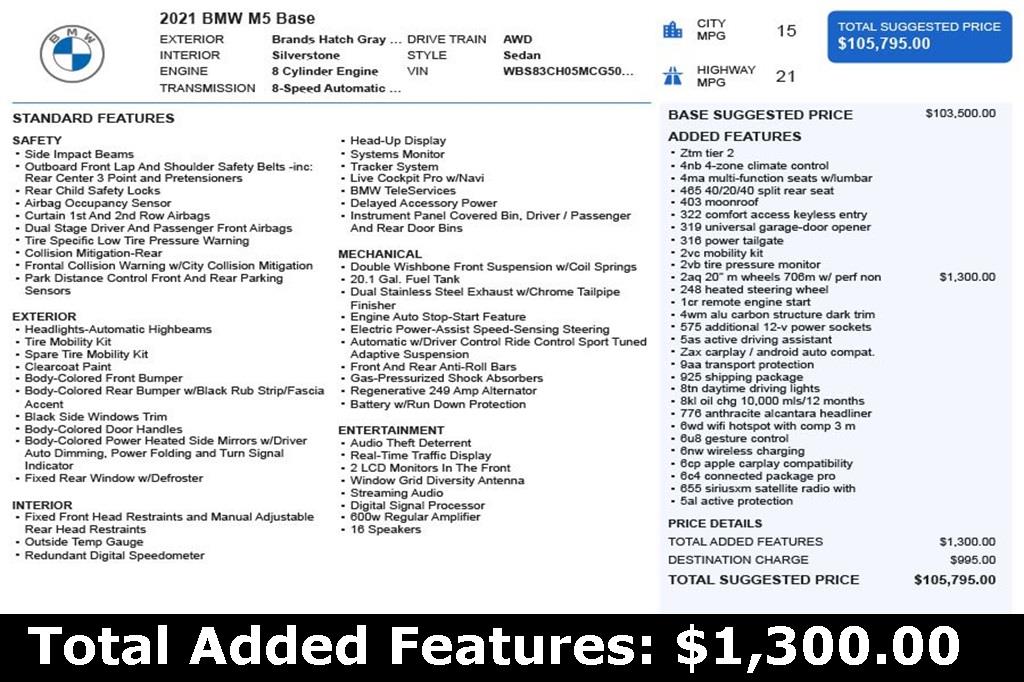 Used 2021 BMW M5 Base with VIN WBS83CH05MCG50488 for sale in Norcross, GA