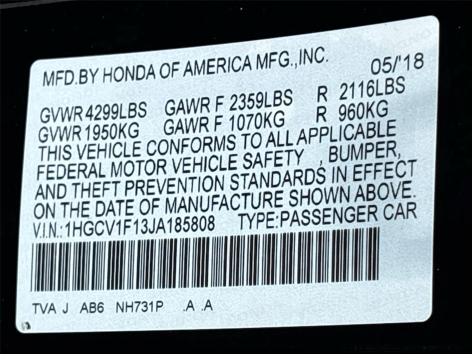 2018 Honda Accord Sedan LX 1.5T