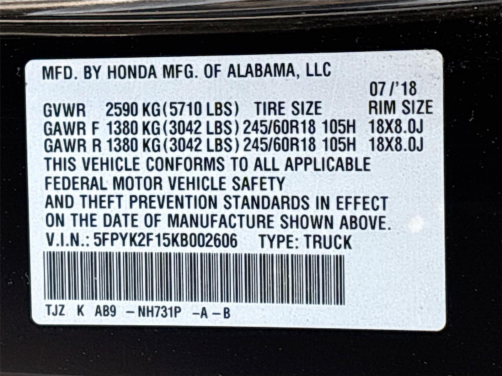 2019 Honda Ridgeline Sport