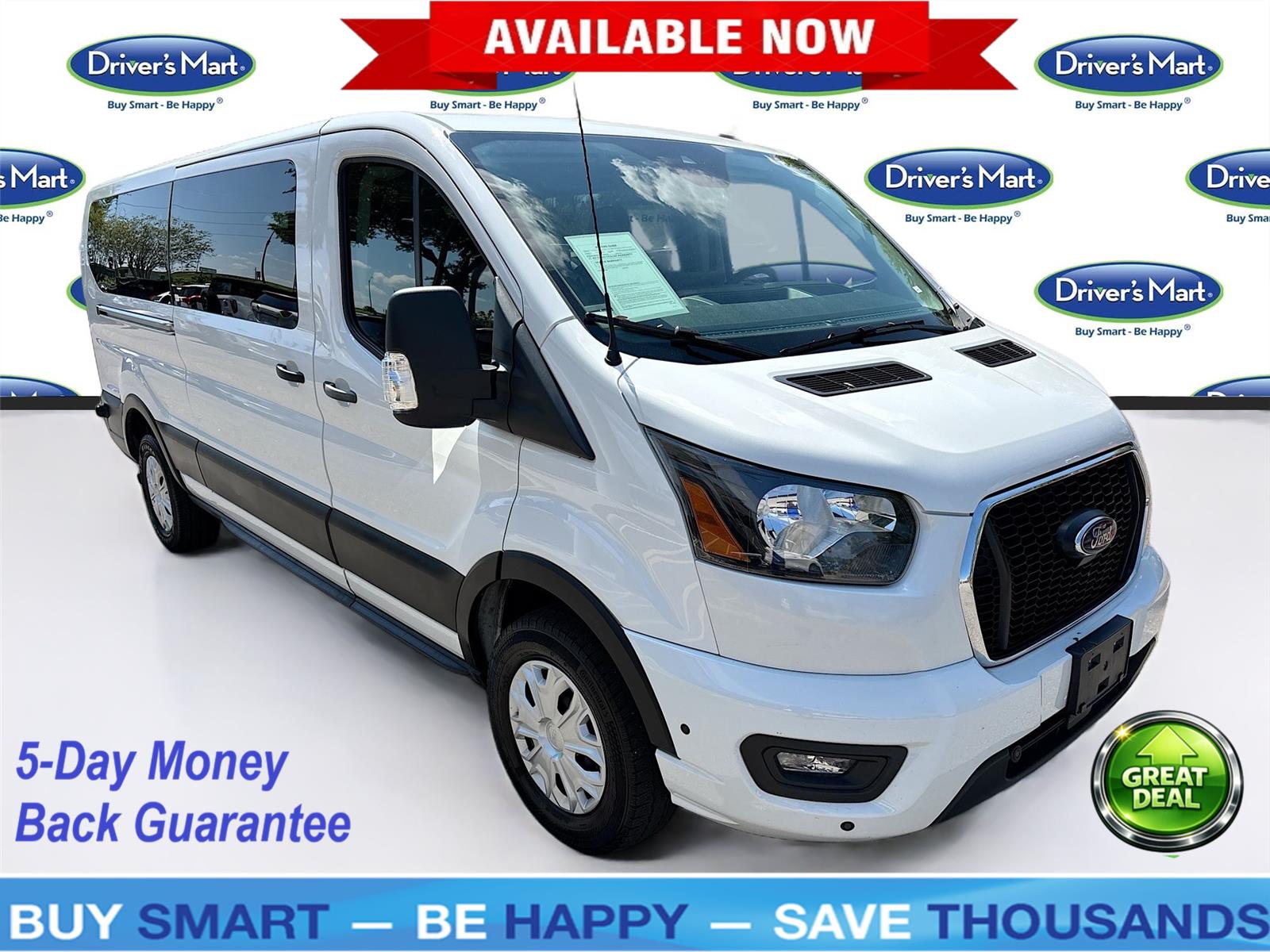 Oxford White 2024 Ford Transit Passenger 350 XLT Low Roof LB RWD Van Rear-Wheel Drive