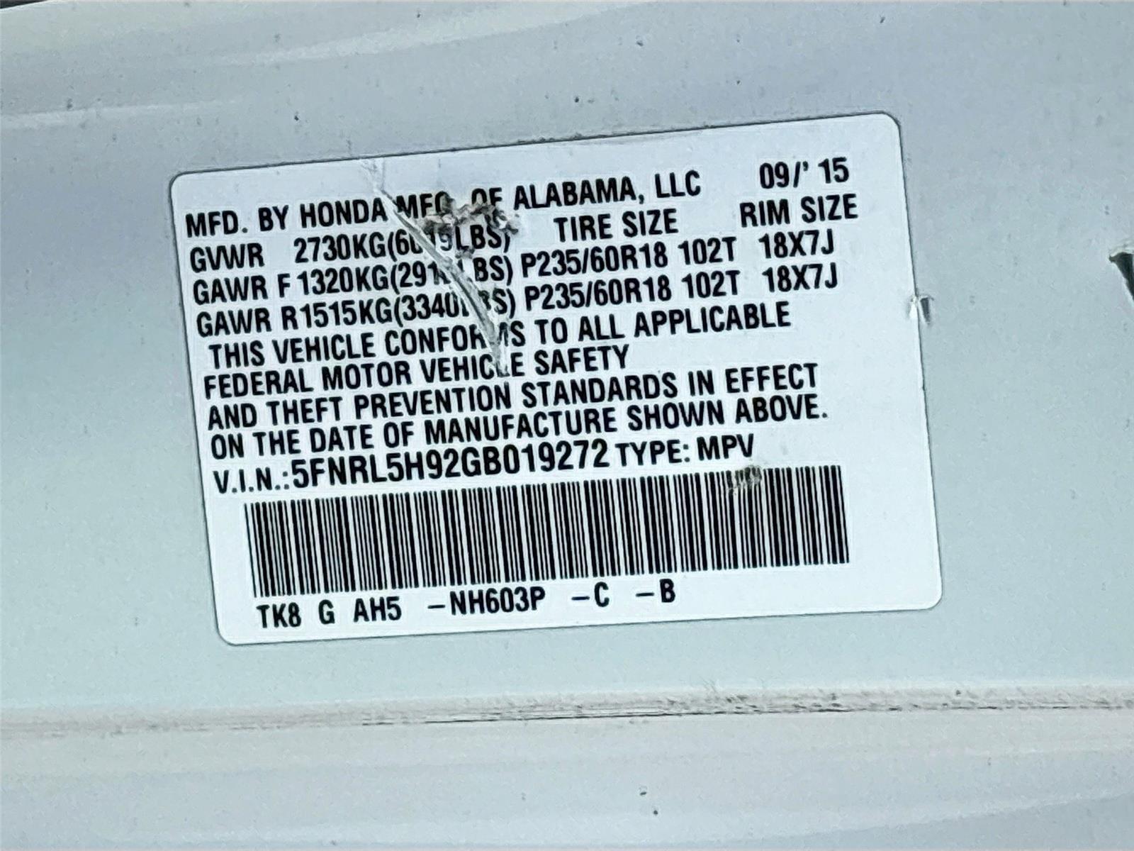 2016 Honda Odyssey Touring