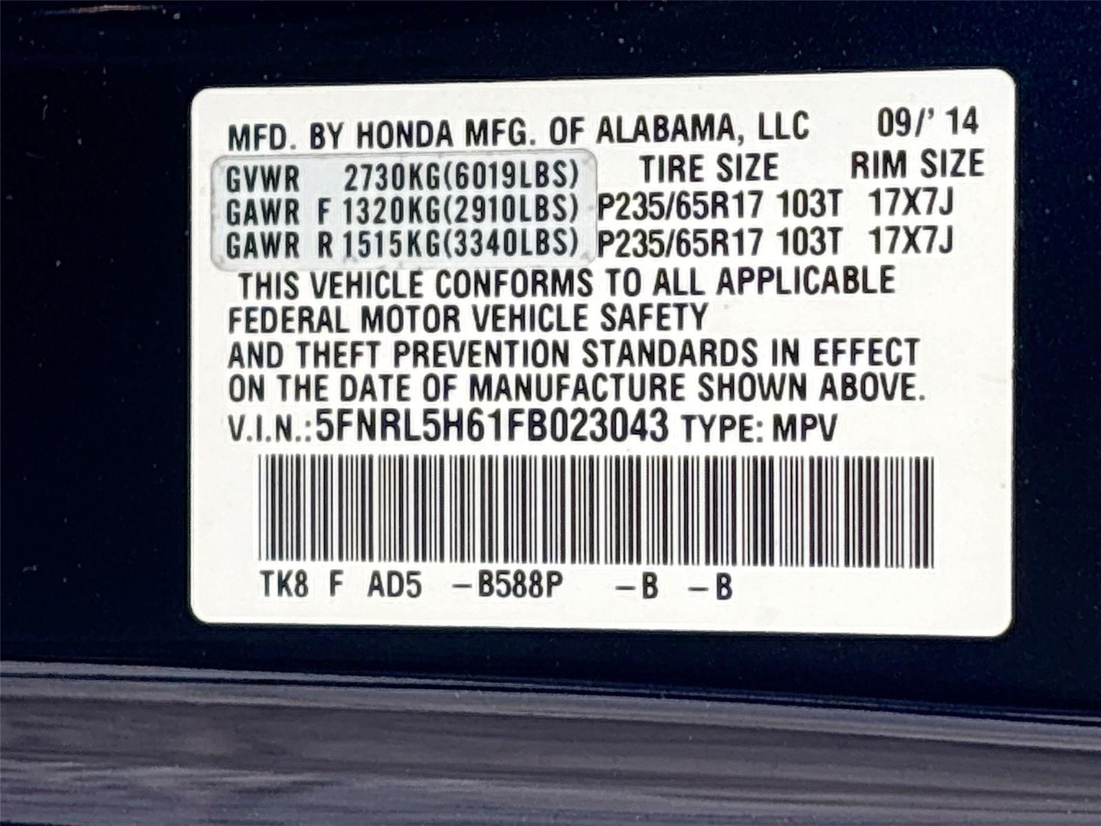 2015 Honda Odyssey EX-L