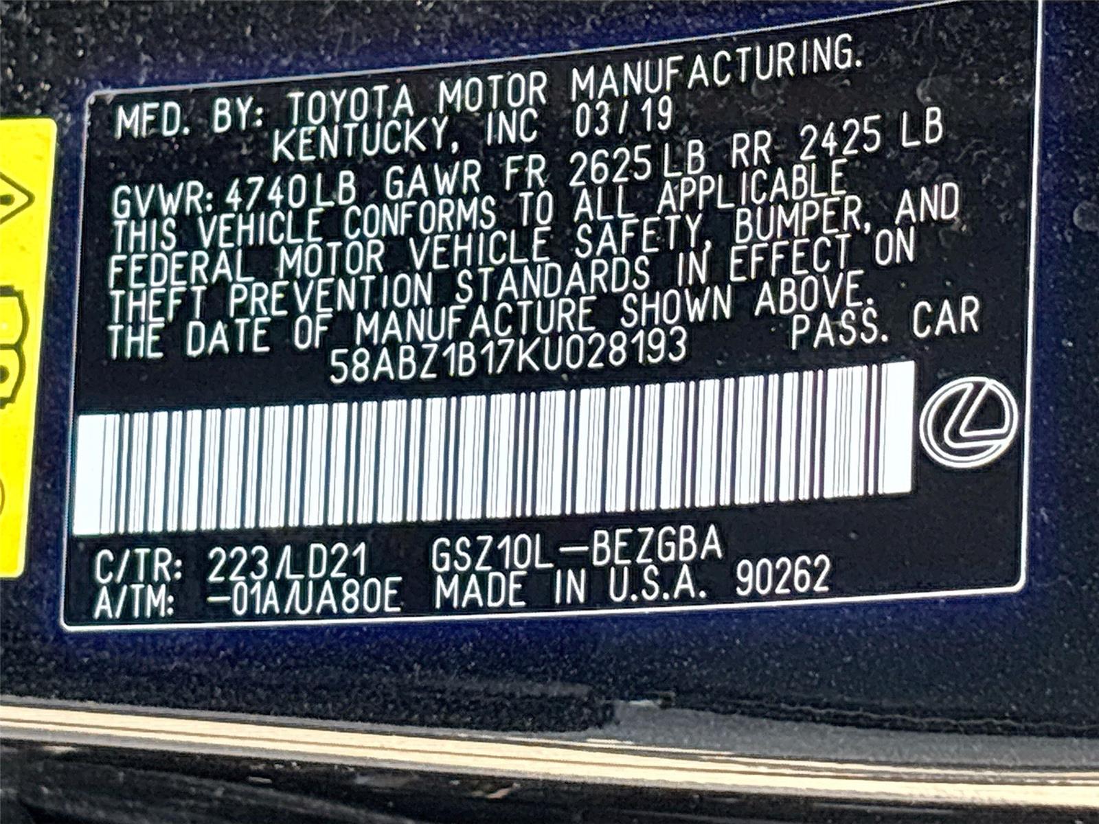 2019 Lexus ES ES 350