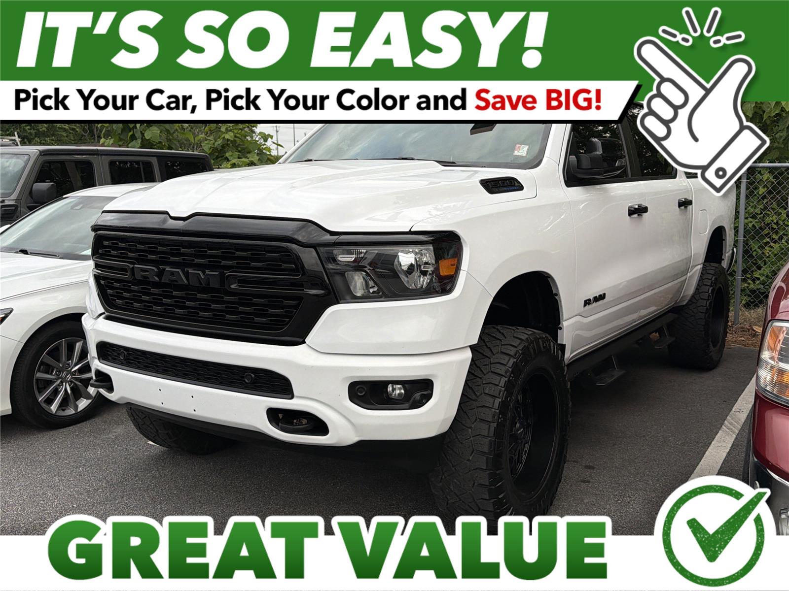 Bright White Clearcoat 2024 RAM 1500 Big Horn Crew Cab 4WD Pickup Truck Four-Wheel Drive 8-Speed Automatic