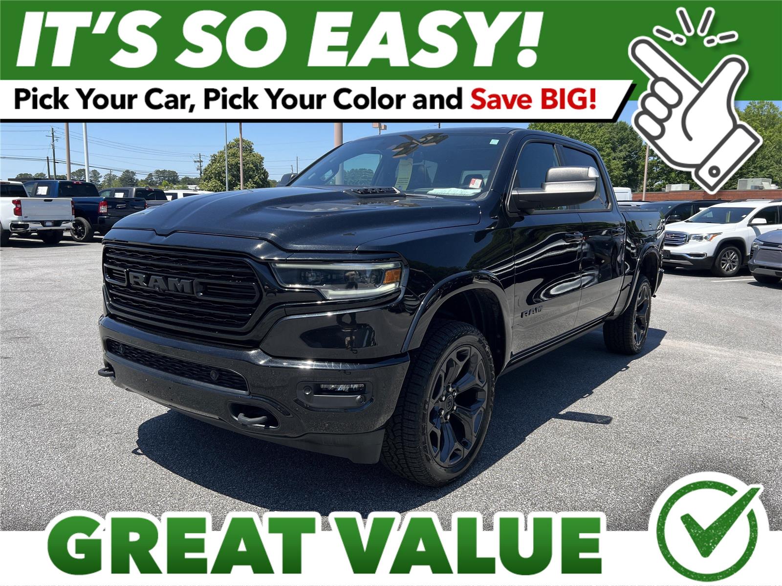 Diamond Black Crystal Pearlcoat 2023 RAM 1500 Limited Crew Cab 4WD Pickup Truck Four-Wheel Drive 8-Speed Automatic