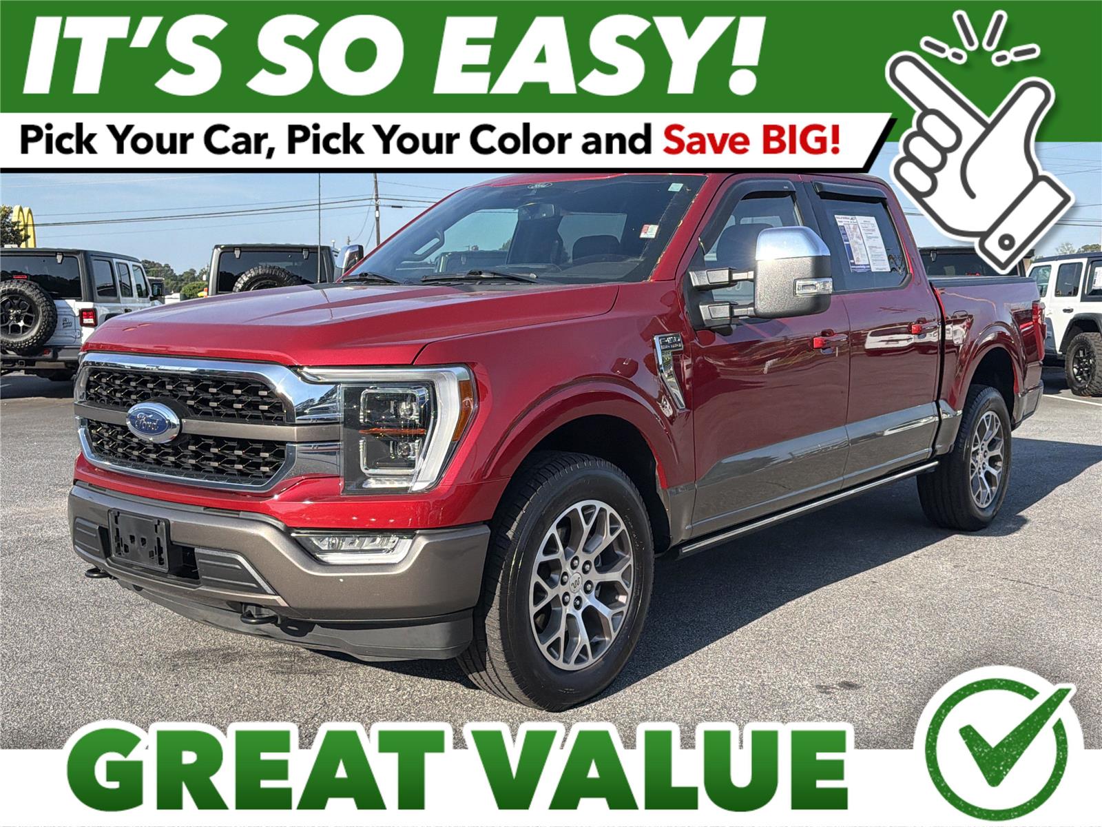 Rapid Red Metallic Tinted Clearcoat/Stone Gray 2021 Ford F-150 King Ranch SuperCrew 4WD Pickup Truck Four-Wheel Drive Automatic