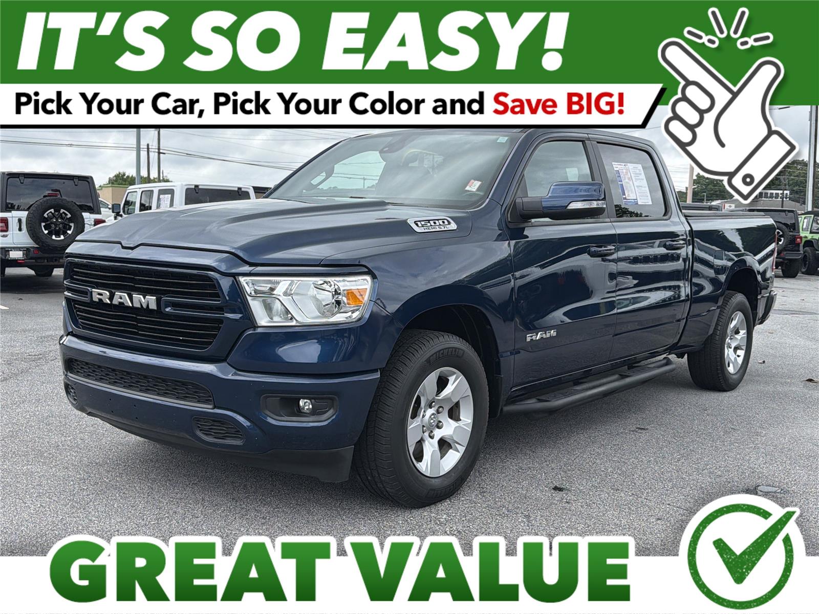 Patriot Blue Pearlcoat 2019 RAM 1500 Big Horn Crew Cab 4WD Pickup Truck Four-Wheel Drive 8-Speed Automatic