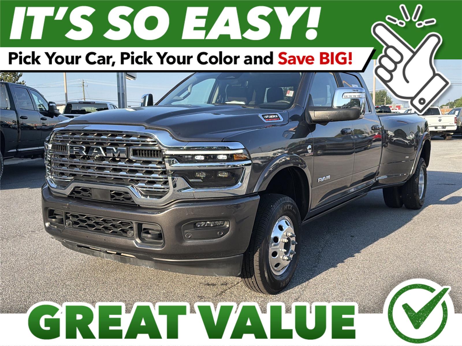 Gray (Granite Crystal Metallic Clearcoat) 2025 RAM 3500 Limited Longhorn Crew Cab LB DRW 4WD Pickup Truck Four-Wheel Drive 8-Speed Automatic