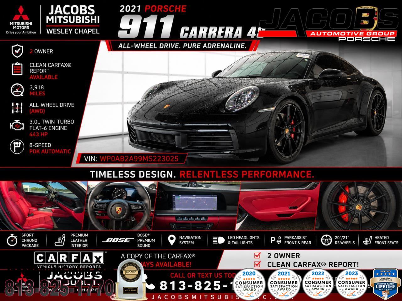 Black 2021 Porsche 911 Coupe All-Wheel Drive 8-Speed Automatic