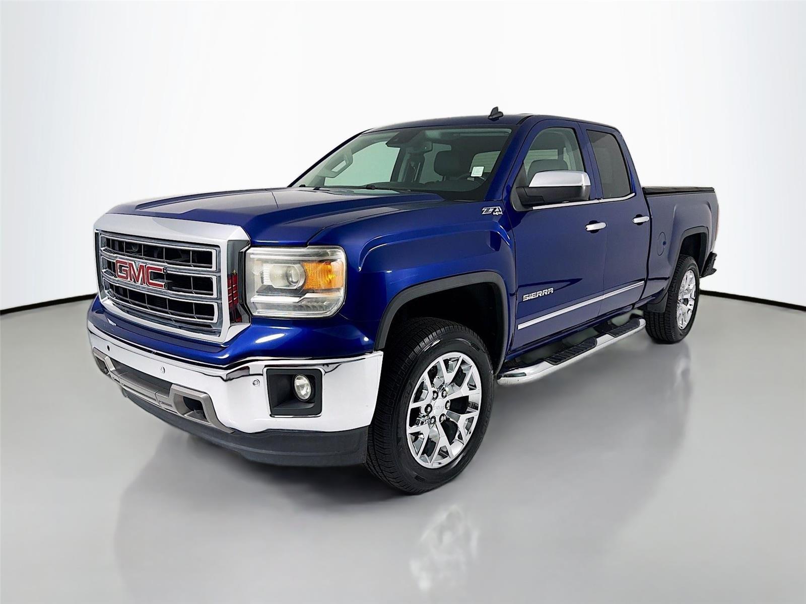 Cobalt Blue Metallic 2014 GMC Sierra 1500 SLT Double Cab 4WD Pickup Truck Four-Wheel Drive 6-Speed Automatic