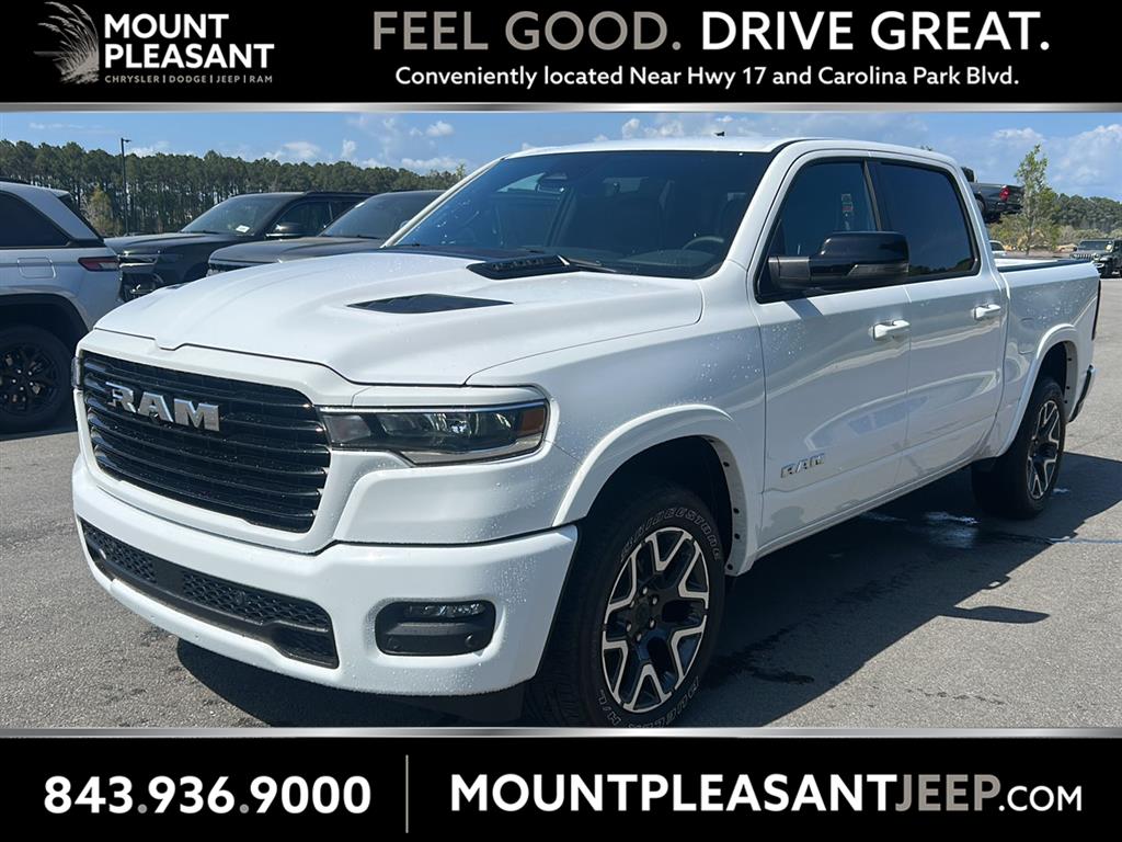 Bright White Clearcoat 2025 RAM 1500 Laramie Crew Cab 4WD Pickup Truck Four-Wheel Drive 8-Speed Automatic