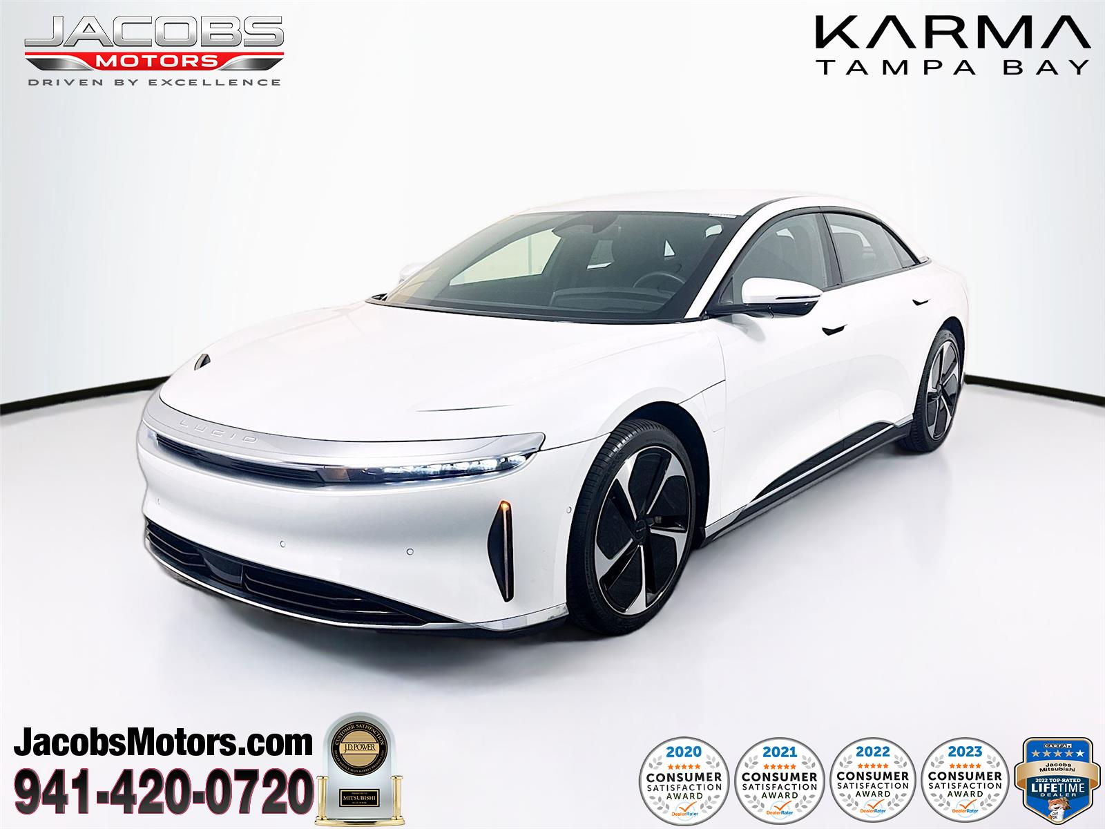 Stellar White Metallic 2023 Lucid Air Pure AWD Sedan All-Wheel Drive Automatic