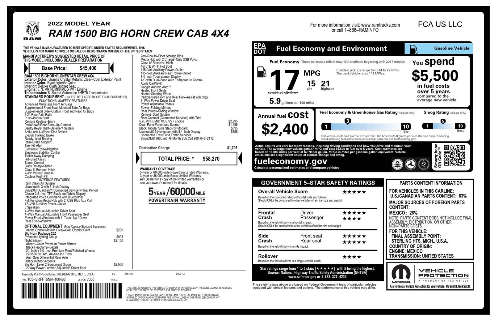 Used 2022 Granite Crystal Metallic Clear Ram Big Horn/Lone Star image 26