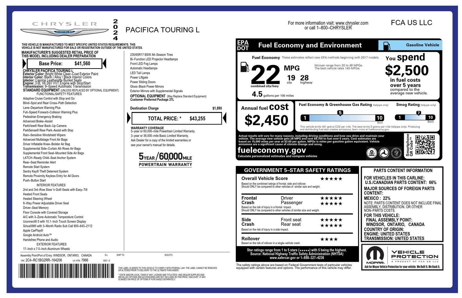 Certified Used 2024 Bright White Clearcoat Chrysler Touring L image 2