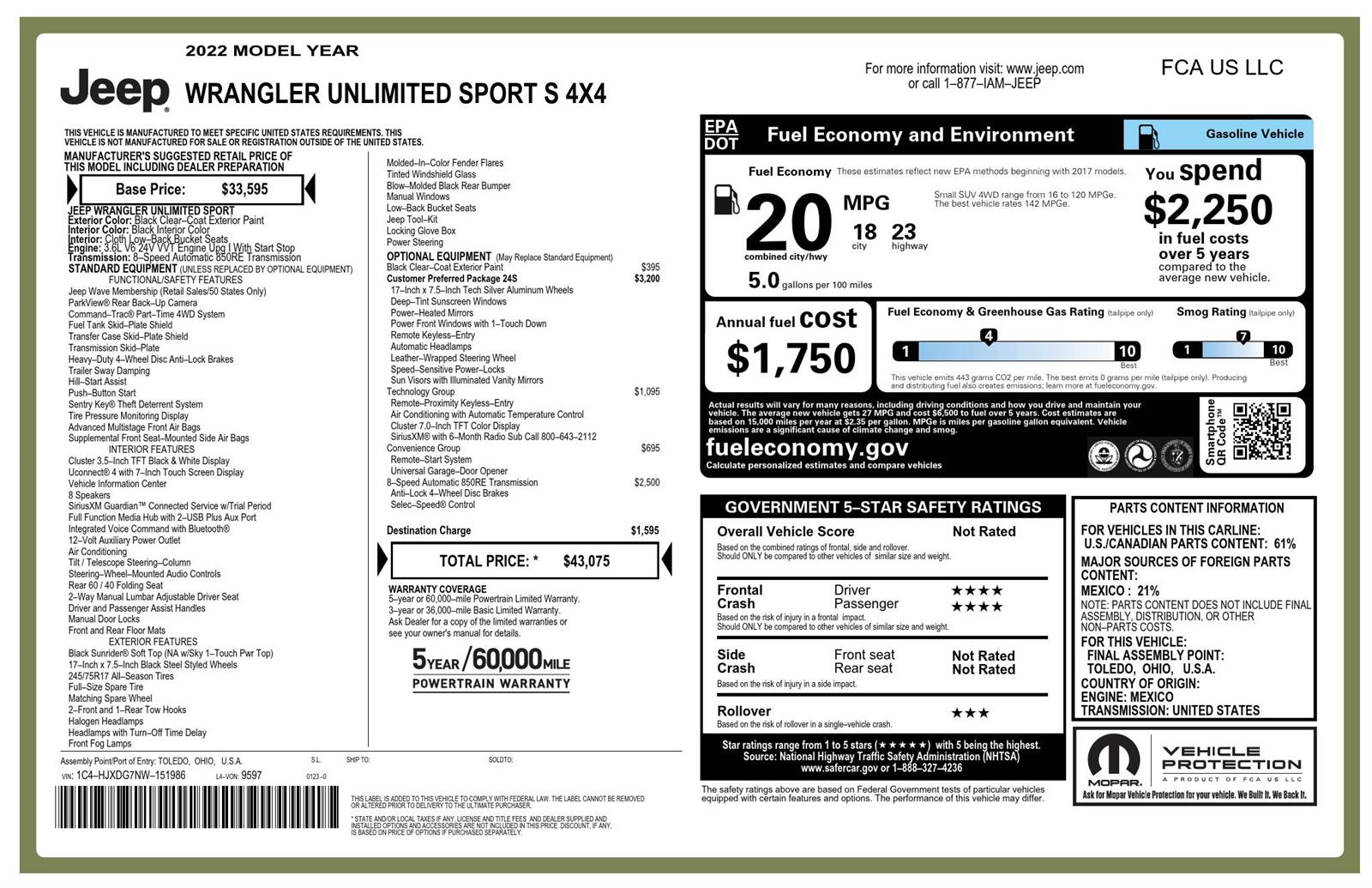 Used 2022 Black Clearcoat Jeep Unlimited Sport S image 2