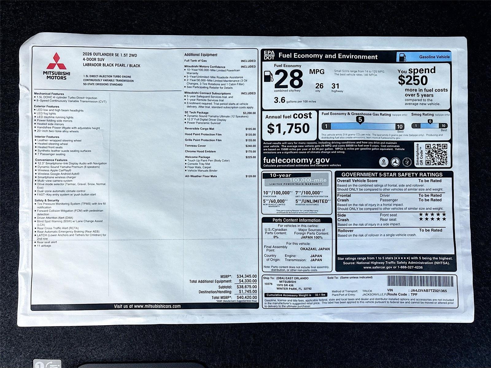 2026 Mitsubishi Outlander SE