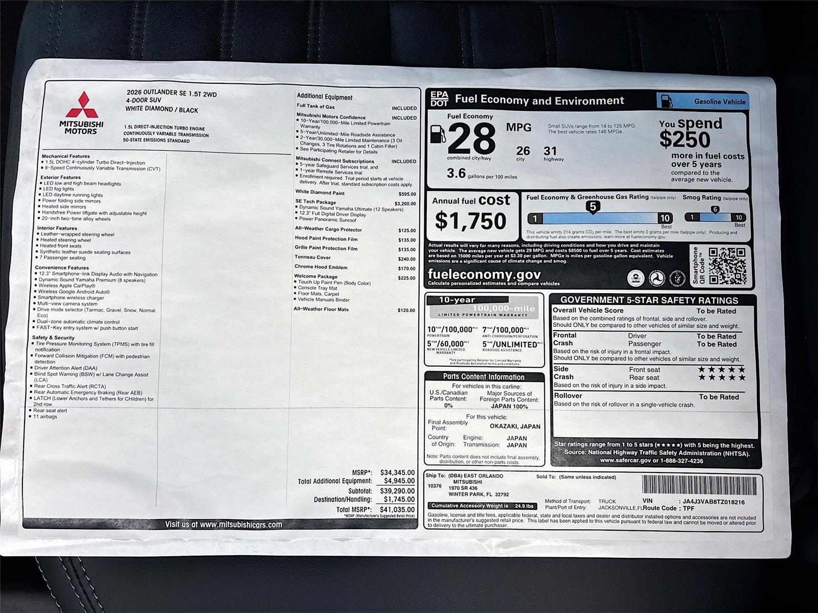 2026 Mitsubishi Outlander SE