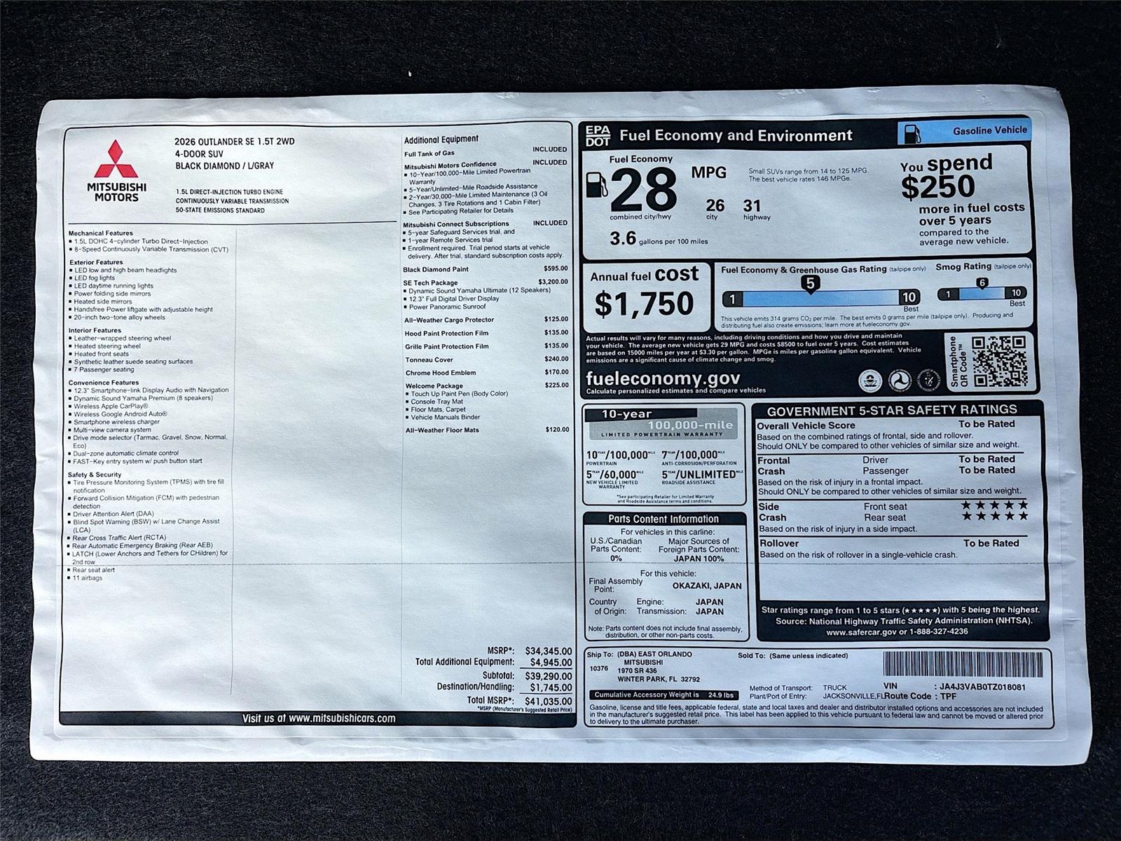 2026 Mitsubishi Outlander SE