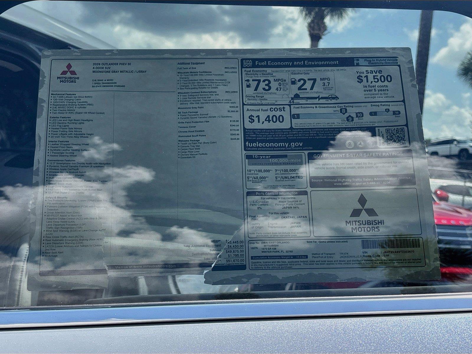 2026 Mitsubishi Outlander Plug-In Hybrid SE