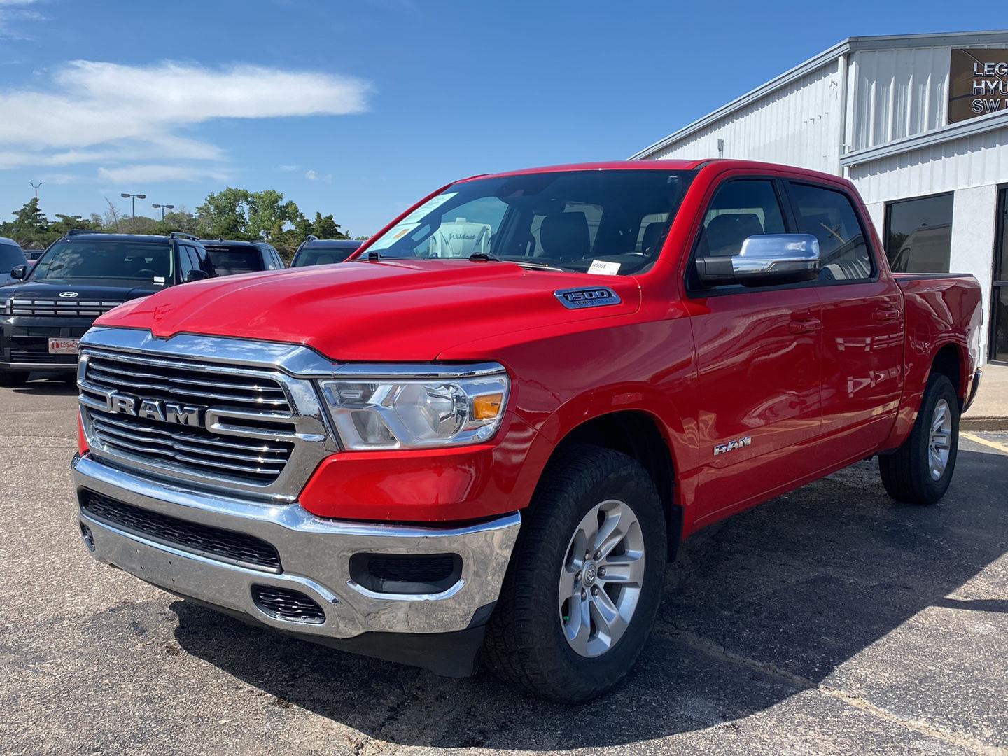 Flame Red Clearcoat 2023 RAM 1500 Laramie Crew Cab 4WD Pickup Truck Four-Wheel Drive 8-Speed Automatic