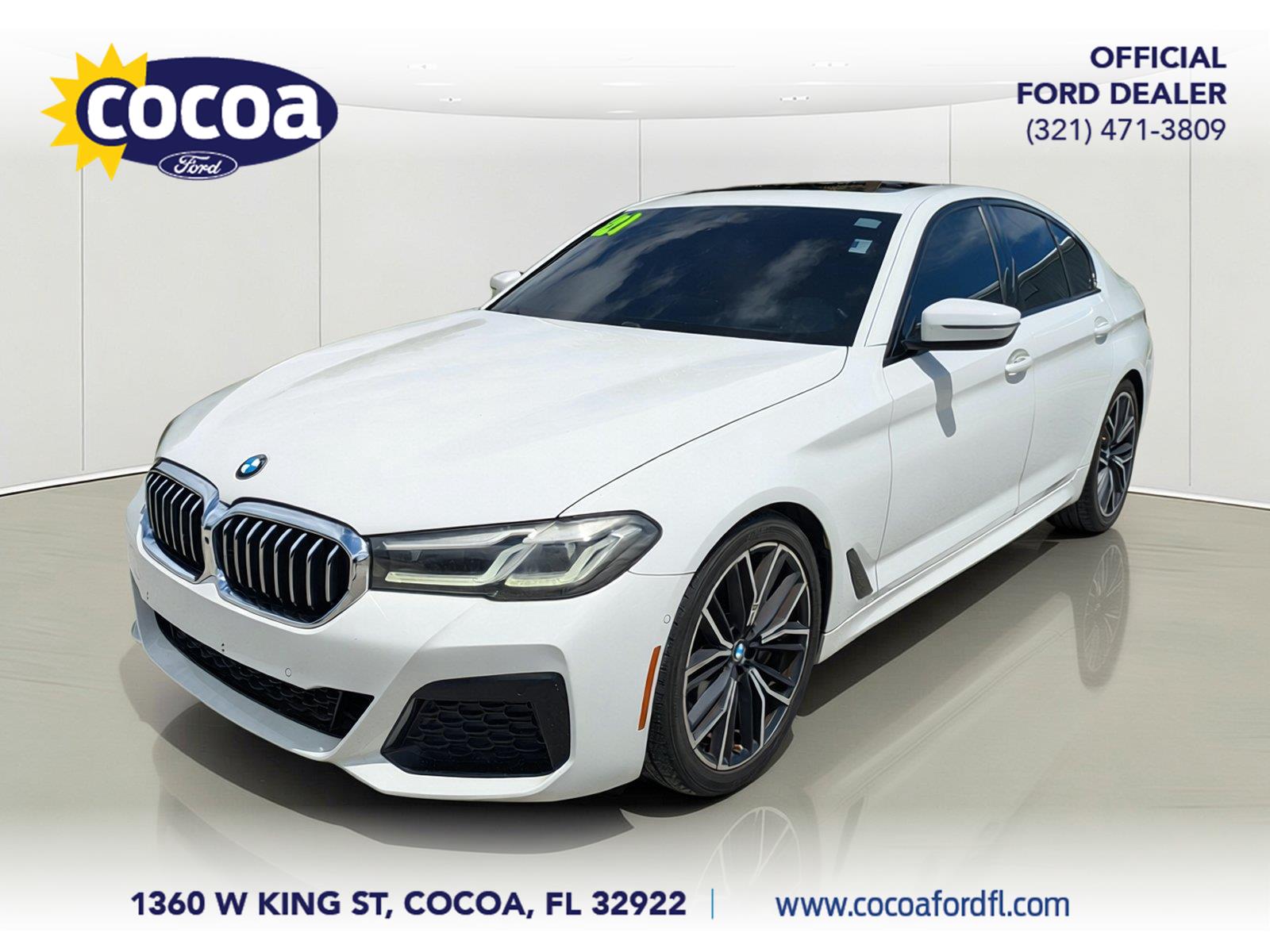 White 2021 BMW 5 Series Sedan Rear-Wheel Drive Automatic