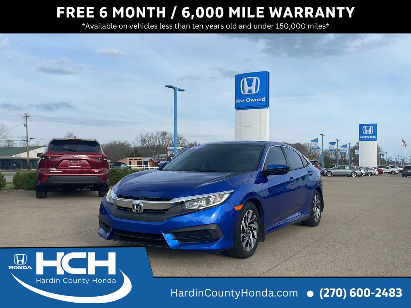 Aegean Blue Metallic 2017 Honda Civic EX Sedan Front-Wheel Drive Continuously Variable Transmission