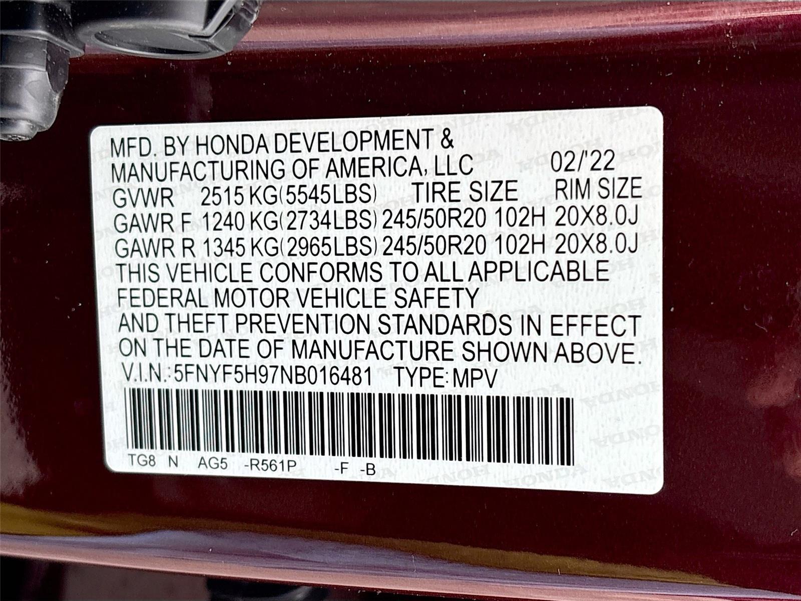 2022 Honda Pilot Touring 8-Passenger