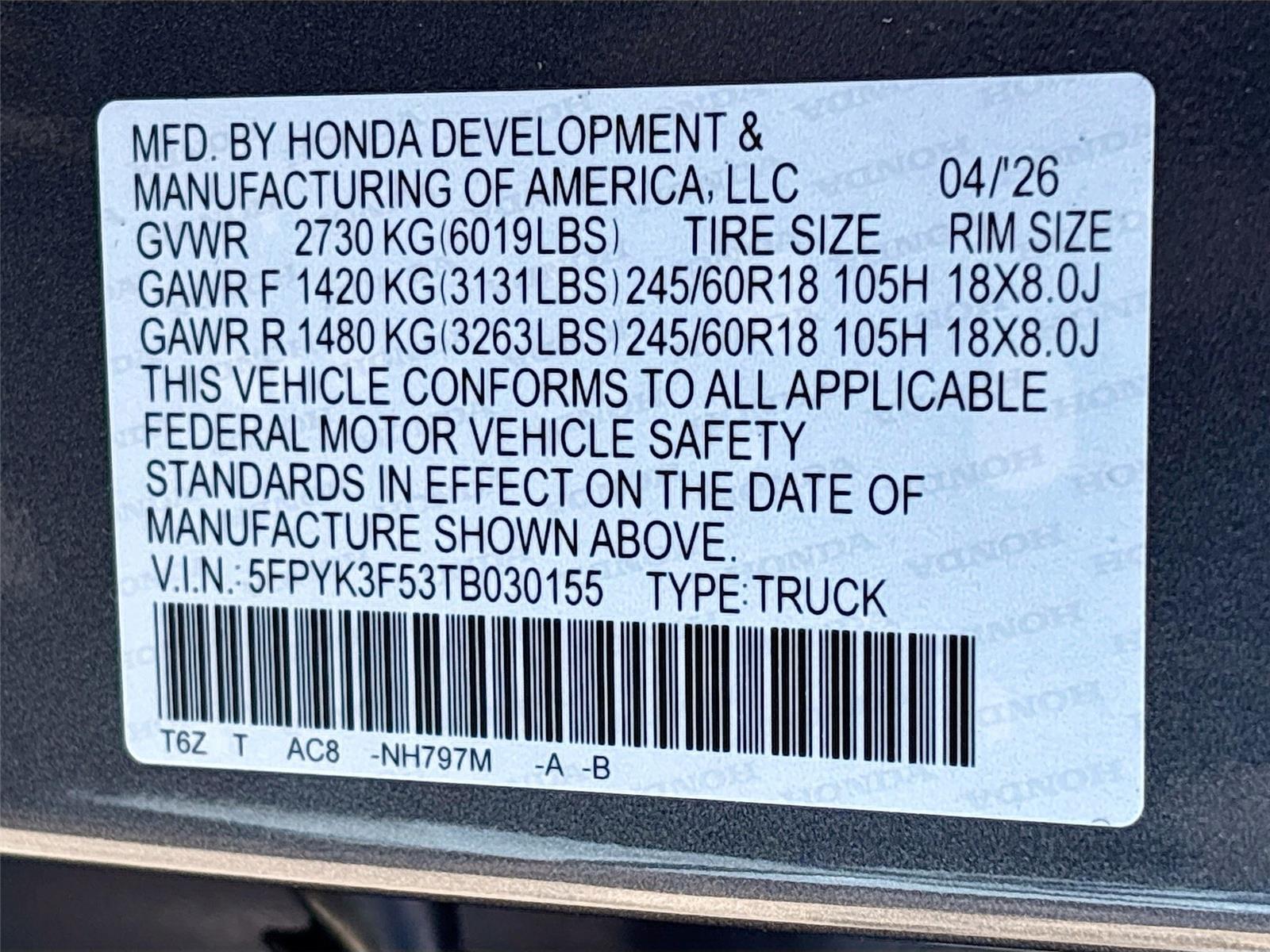 2026 Honda Ridgeline RTL