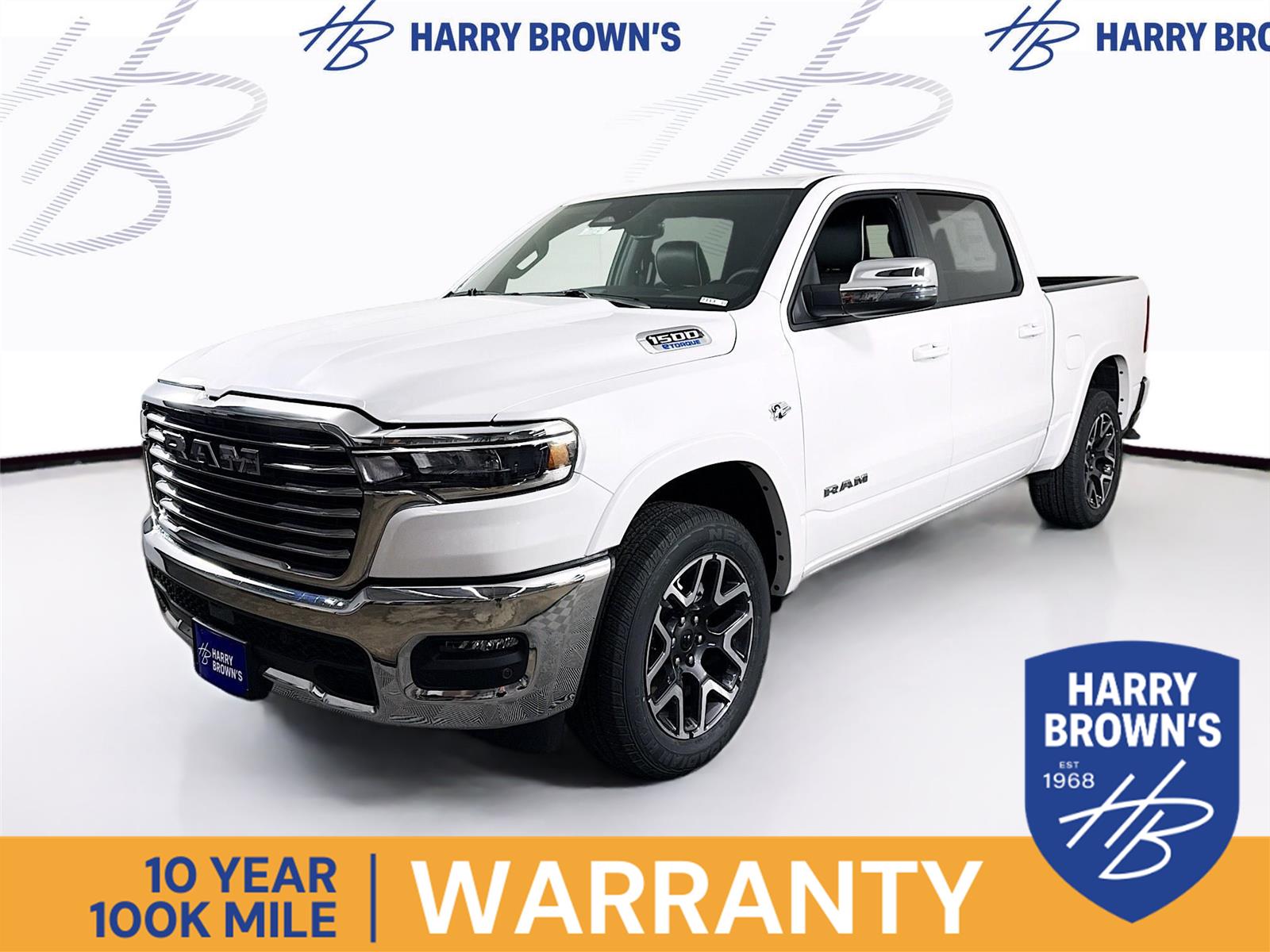 Ivory White Tri-Coat Pearlcoat 2026 RAM 1500 Laramie Crew Cab 4WD Pickup Truck Four-Wheel Drive 8-Speed Automatic