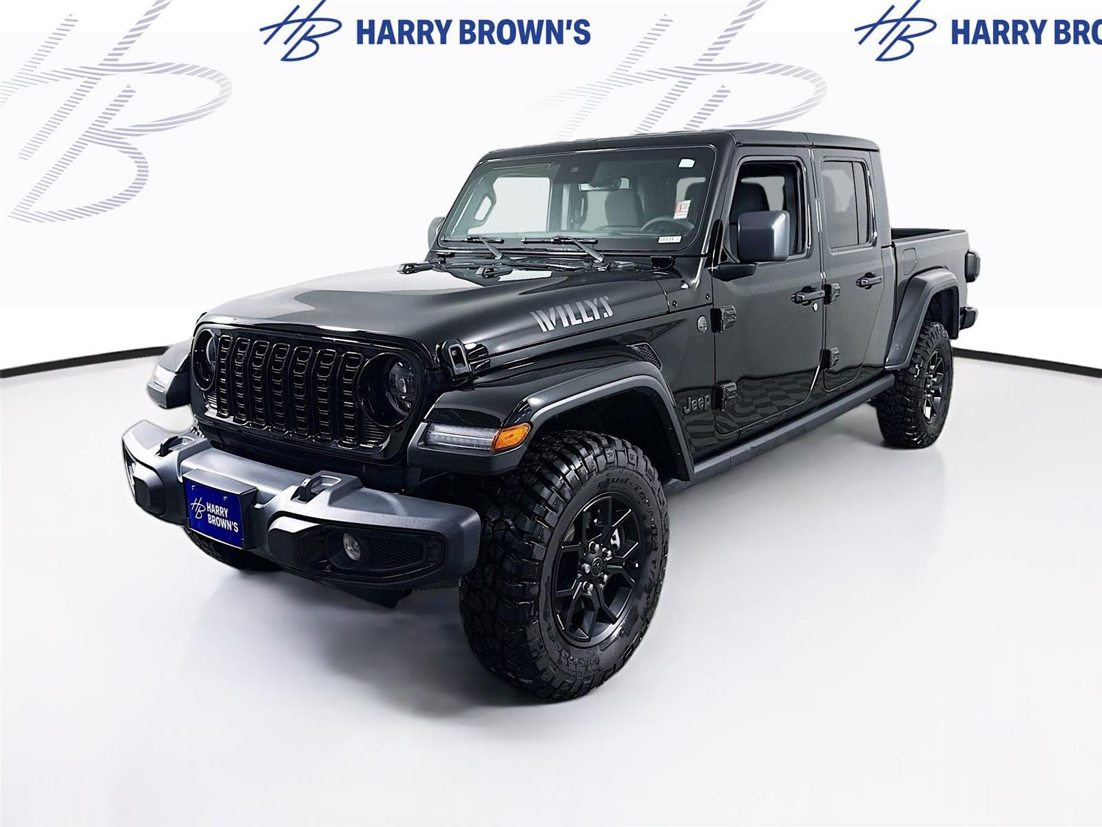 Black Clearcoat 2025 Jeep Gladiator Willys Crew Cab 4WD Pickup Truck Four-Wheel Drive 8-Speed Automatic