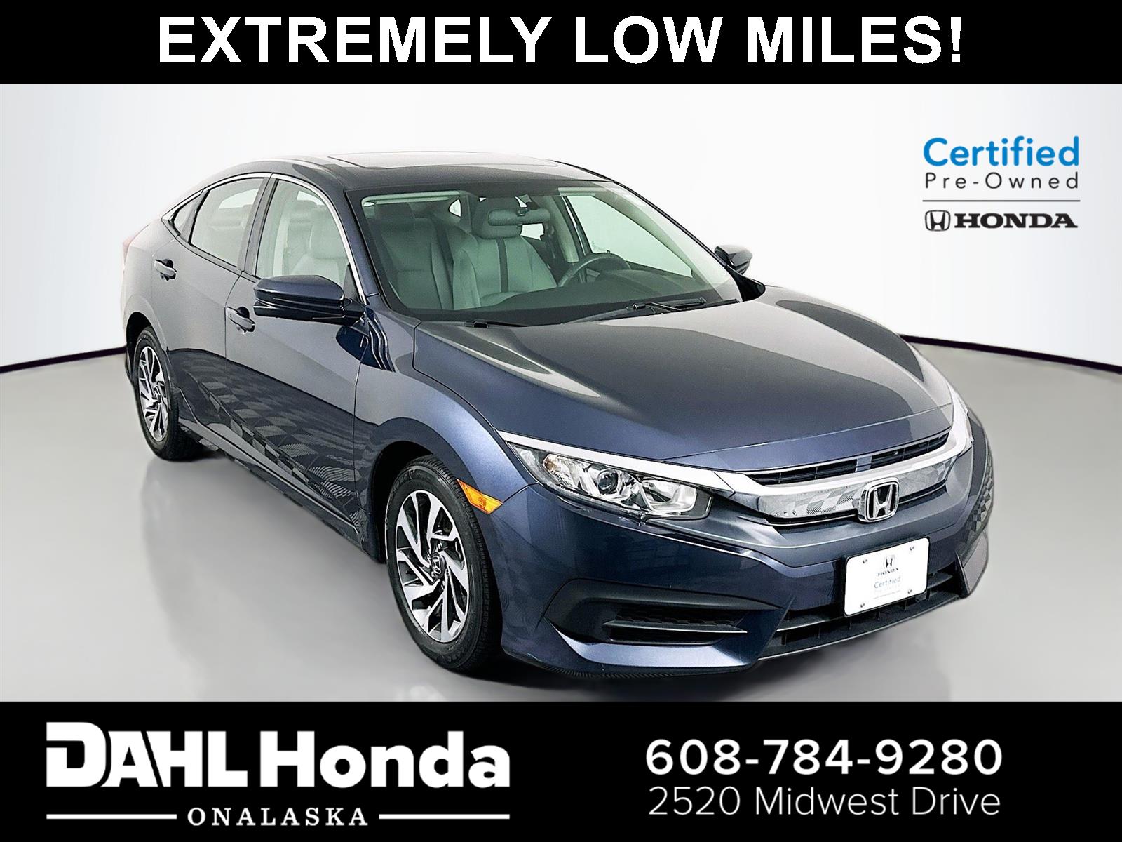 Cosmic Blue Metallic 2016 Honda Civic Sedan Front-Wheel Drive Continuously Variable Transmission