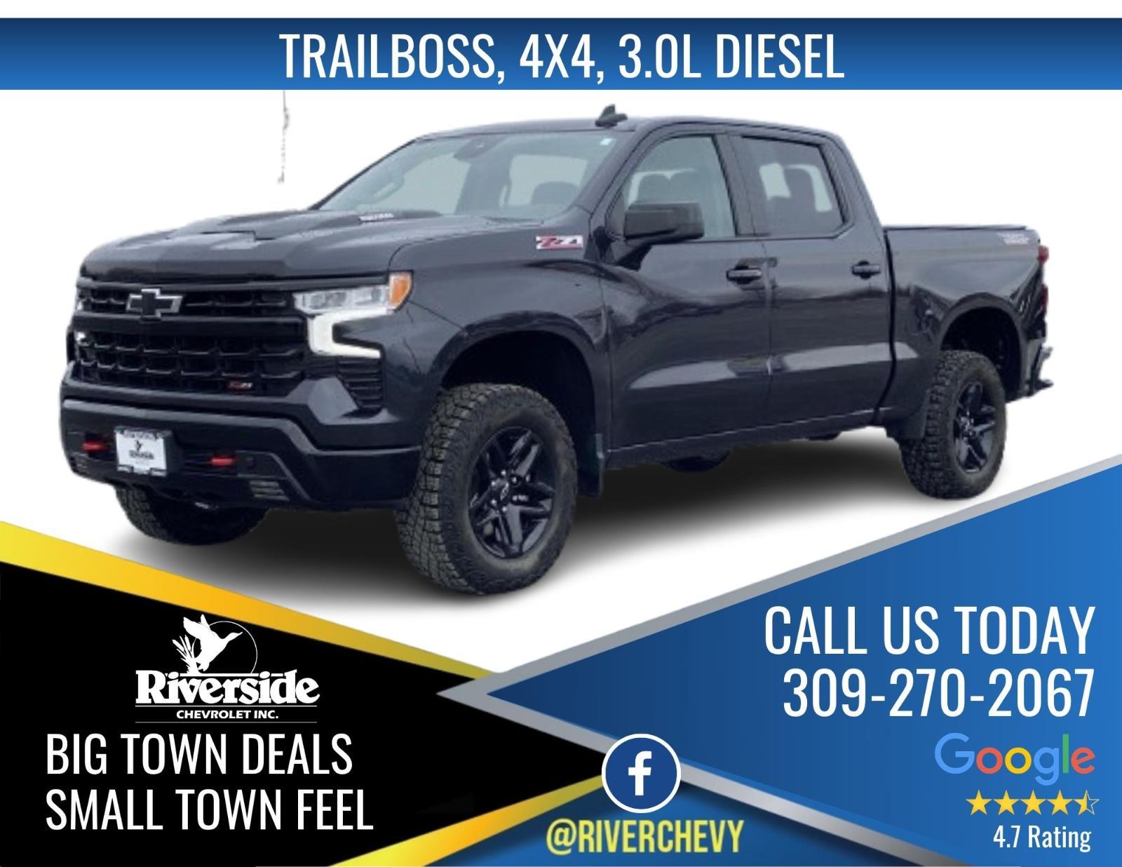 Blue 2024 Chevrolet Silverado 1500 LT Trail Boss Crew Cab 4WD Pickup Truck Four-Wheel Drive Automatic