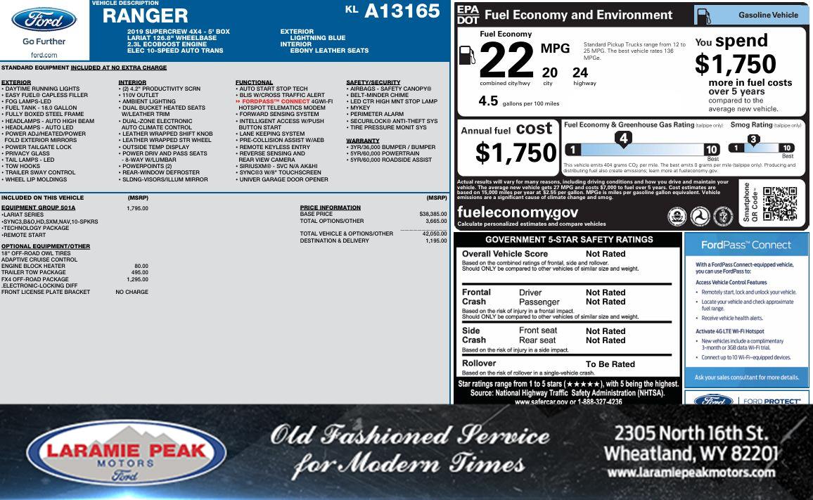 2019 Ford Ranger Lariat SuperCrew 4WD