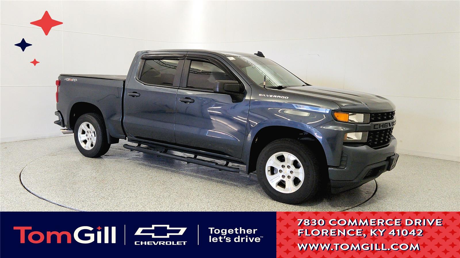 Shadow Gray Metallic 2019 Chevrolet Silverado 1500 Custom Crew Cab 4WD Pickup Truck Four-Wheel Drive 6-Speed Automatic