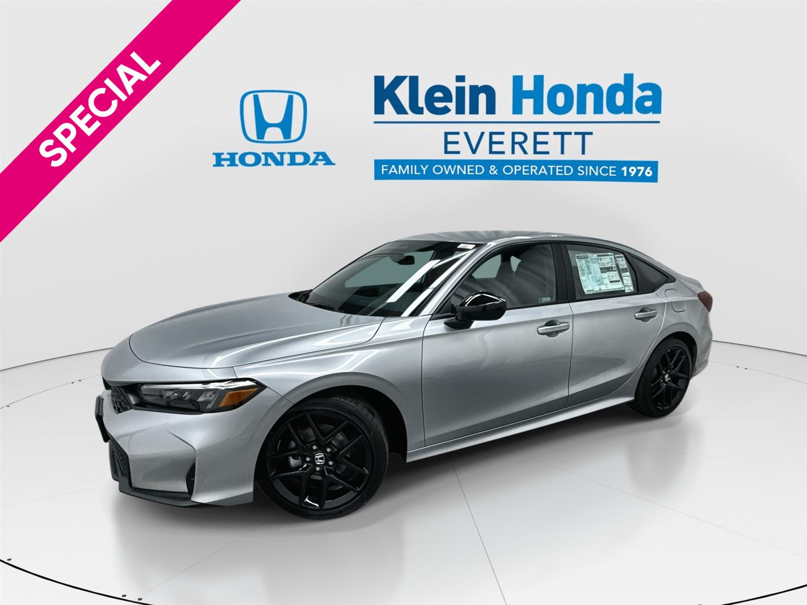 Solar Silver Metallic 2026 Honda Civic Sport FWD Sedan Front-Wheel Drive Continuously Variable Transmission
