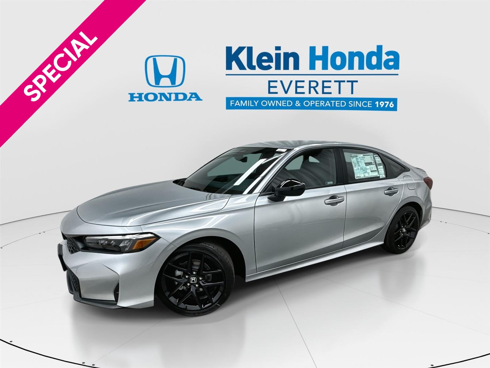 Solar Silver Metallic 2026 Honda Civic Sport FWD Sedan Front-Wheel Drive Continuously Variable Transmission