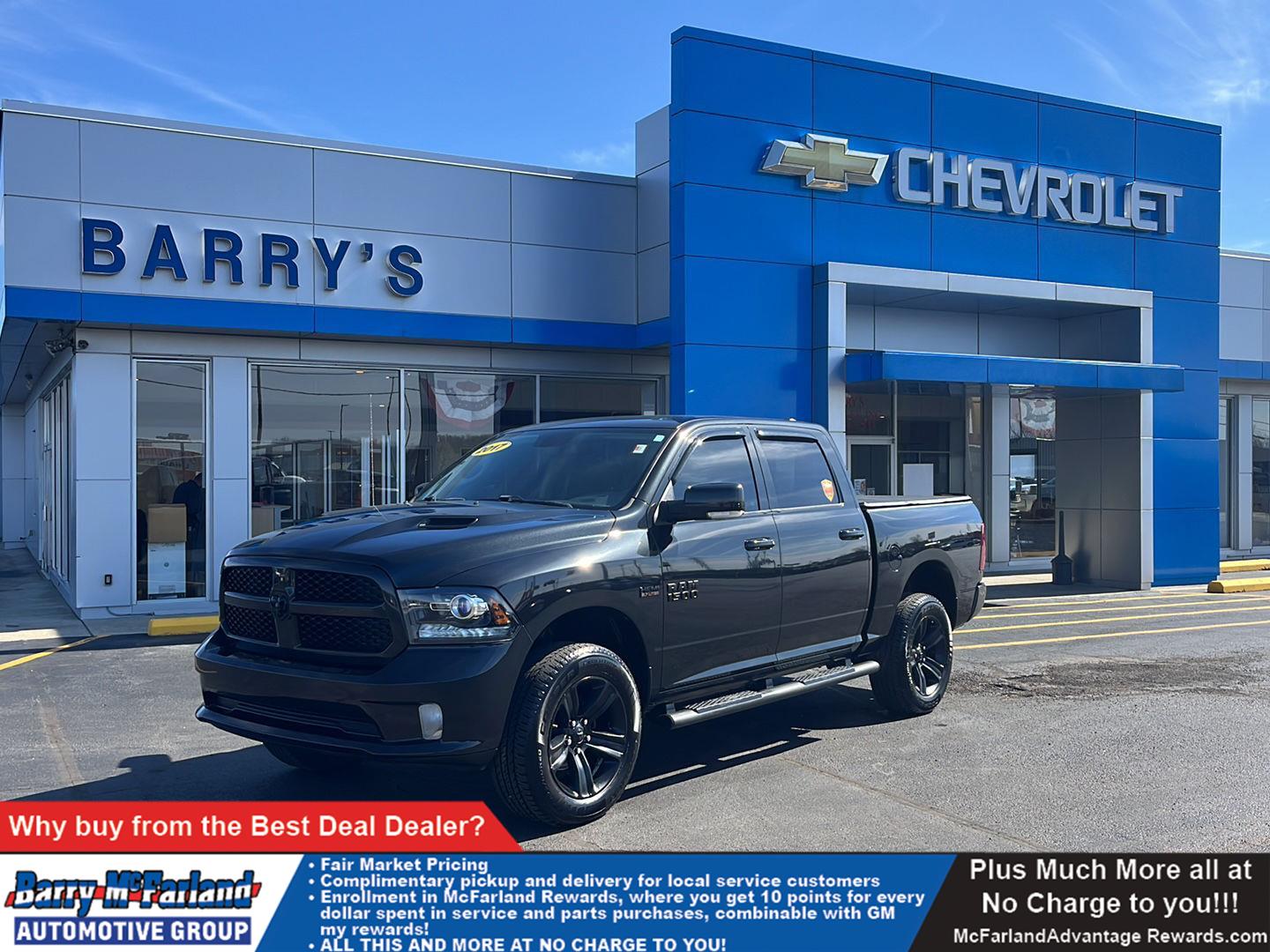Brilliant Black Crystal Pearl 2017 RAM 1500 Sport Crew Cab 4WD Pickup Truck Four-Wheel Drive 8-Speed Automatic