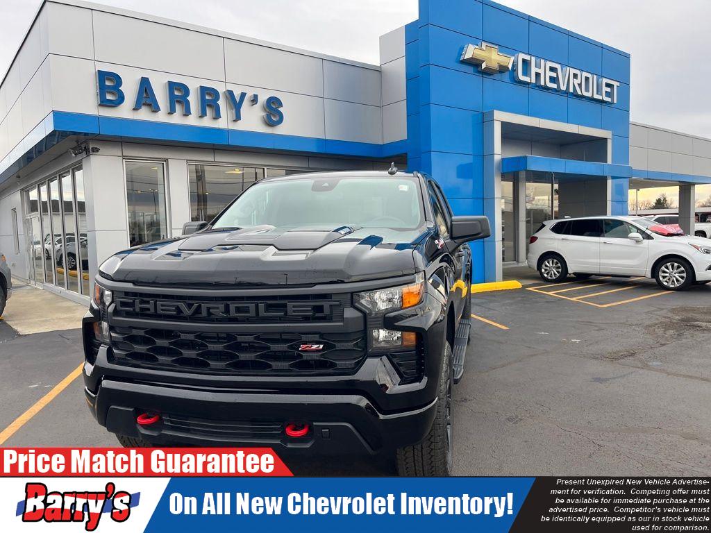 Black 2026 Chevrolet Silverado 1500 Custom Trail Boss Crew Cab 4WD Pickup Truck Four-Wheel Drive Automatic