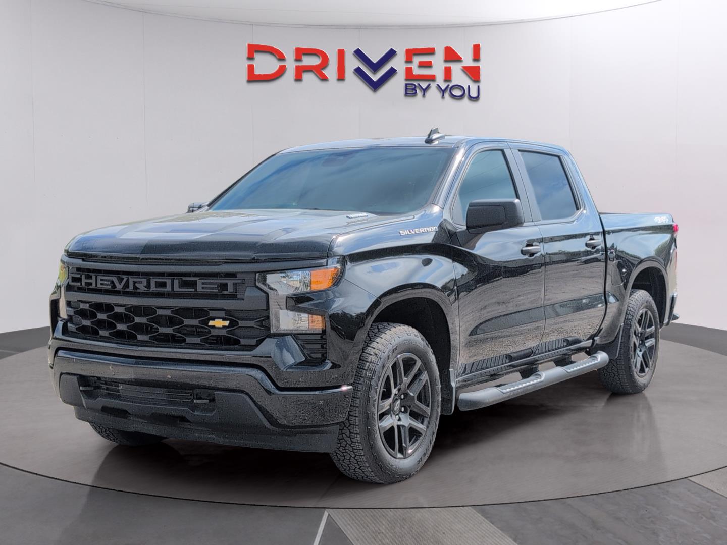 Black 2025 Chevrolet Silverado 1500 Custom Crew Cab 4WD Pickup Truck Four-Wheel Drive 8-Speed Automatic