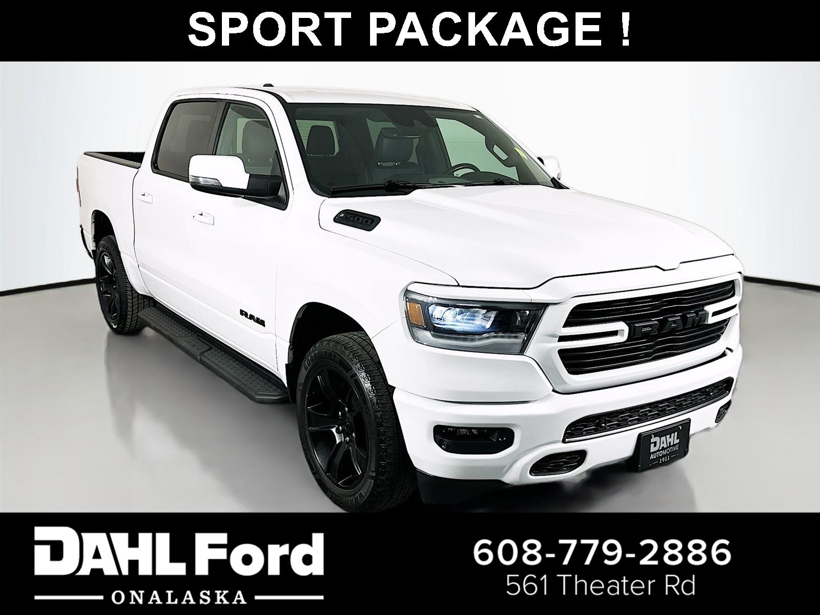 Bright White 2023 RAM 1500 Sport Crew Cab 4WD Pickup Truck 8-Speed Automatic