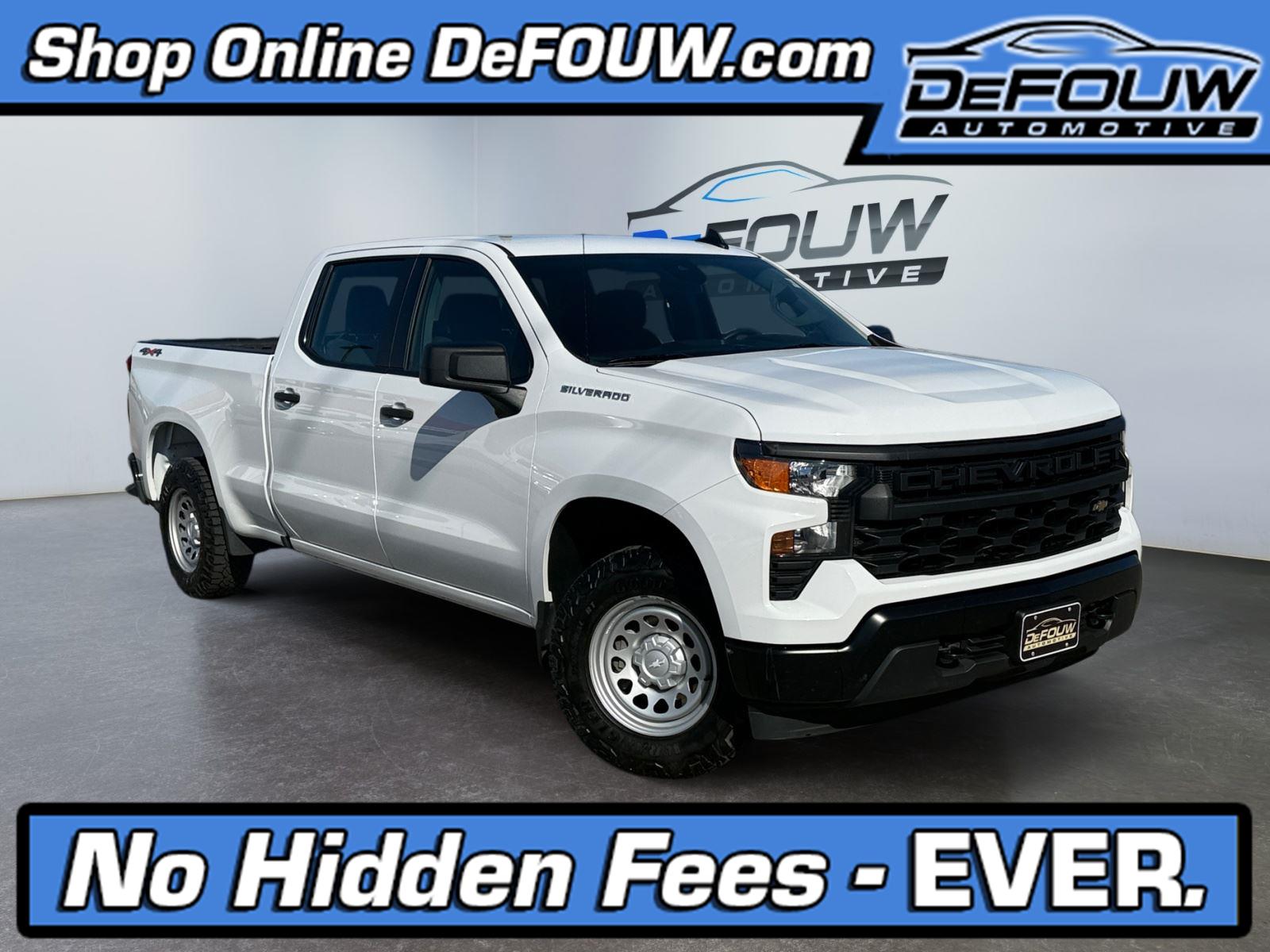 Summit White 2024 Chevrolet Silverado 1500 Work Truck Crew Cab 4WD Pickup Truck Four-Wheel Drive 8-Speed Automatic